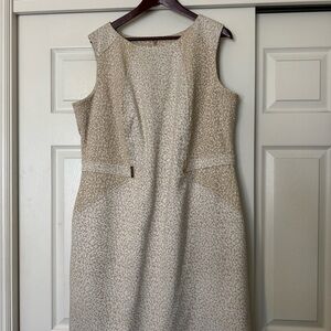 Calvin Klein Cream Sheath Midi Dress V-Neck Sleeveless